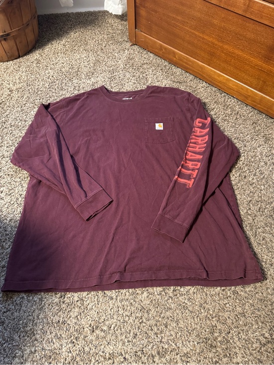 Carhartt Other - Carhartt Men's Long-Sleeve Pocket Tee in Maroon with Sleeve Logo